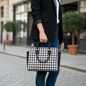 Michael Kors Large Selma Houndstooth Crossbody Satchel